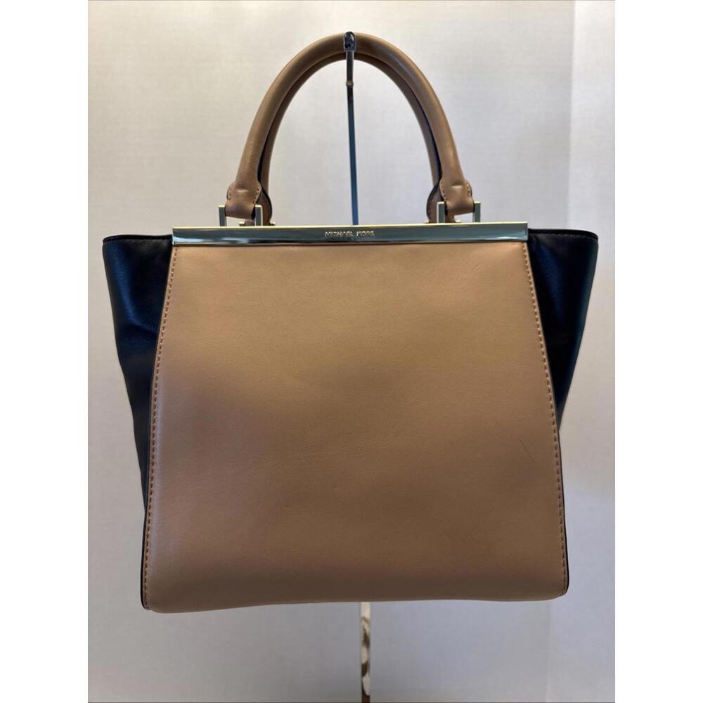 Michael Kors Lana Tan & Black Leather Tote Crossbody Handbag